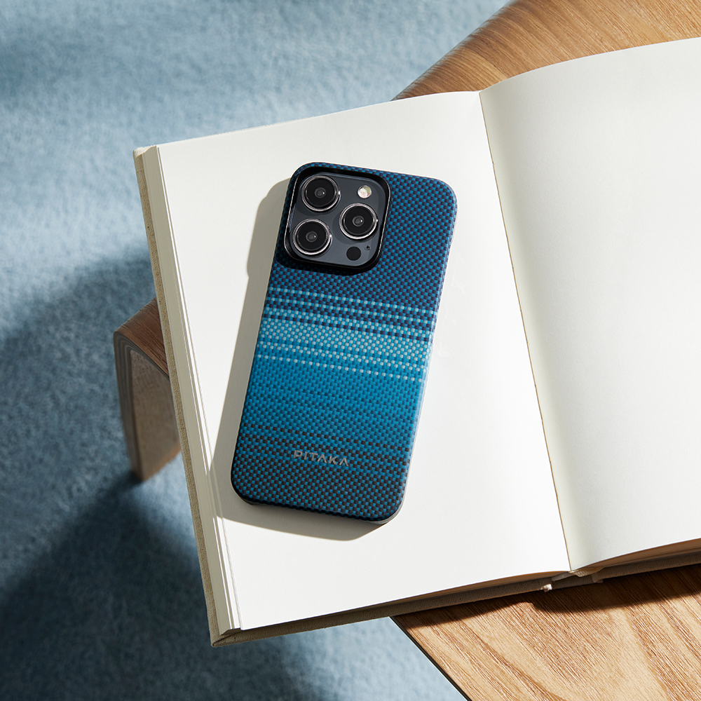 Apple iPhone 15 Pro Max Uyumlu Kılıf Magsafe Şarj Özellikli Aramid Fiber Pitaka Tactile Woven Sunset-Moonrise Serisi Moonrise Kapak - 11