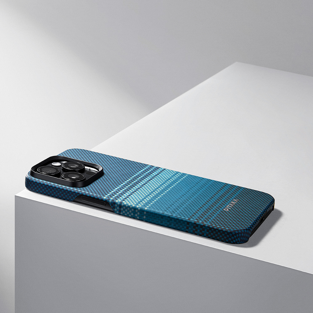 Apple iPhone 15 Pro Max Uyumlu Kılıf Magsafe Şarj Özellikli Aramid Fiber Pitaka Tactile Woven Sunset-Moonrise Serisi Moonrise Kapak - 16