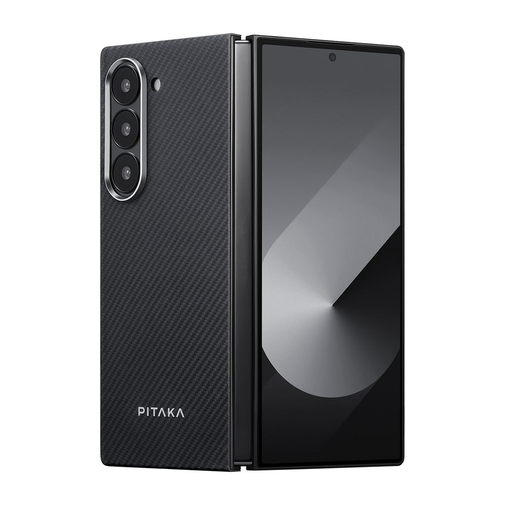 Samsung Galaxy Z Fold 6 Uyumlu Kılıf Magsafe Şarj Özellikli 600D Aramid Fiber Pitaka Ultra-Slim Classic Serisi Black-Grey Twill Kapak - 1