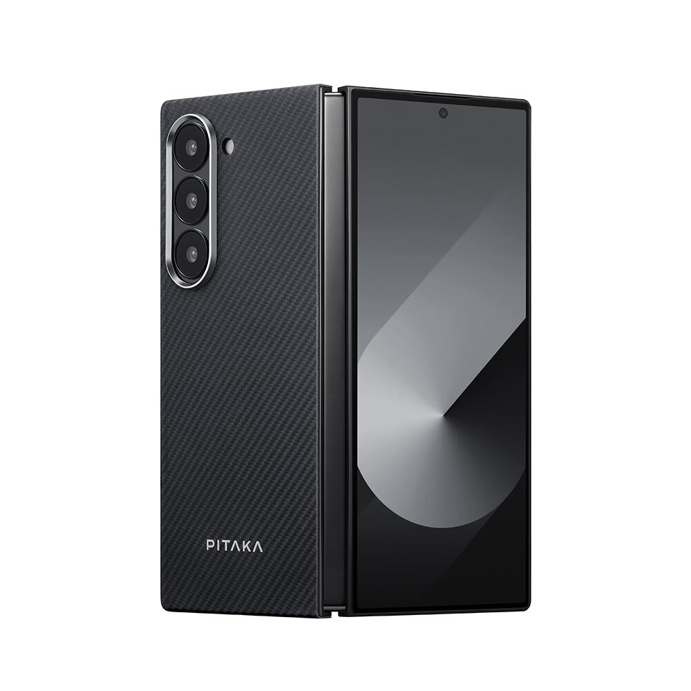 Samsung Galaxy Z Fold 6 Uyumlu Kılıf Magsafe Şarj Özellikli 600D Aramid Fiber Pitaka Ultra-Slim Classic Serisi Black-Grey Twill Kapak - 2