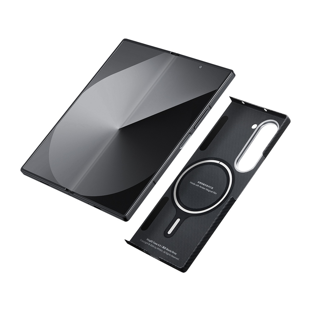 Samsung Galaxy Z Fold 6 Uyumlu Kılıf Magsafe Şarj Özellikli 600D Aramid Fiber Pitaka Ultra-Slim Classic Serisi Black-Grey Twill Kapak - 6