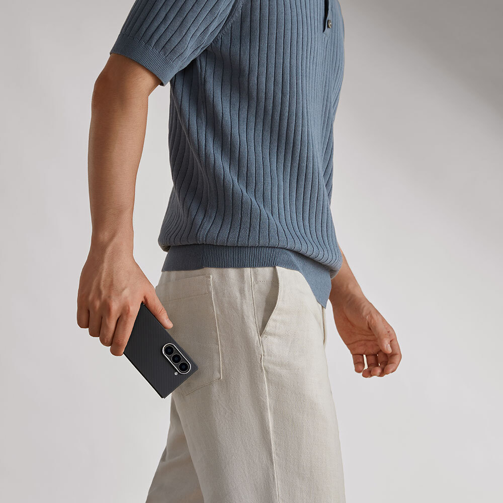 Samsung Galaxy Z Fold 6 Uyumlu Kılıf Magsafe Şarj Özellikli 600D Aramid Fiber Pitaka Ultra-Slim Classic Serisi Black-Grey Twill Kapak - 11