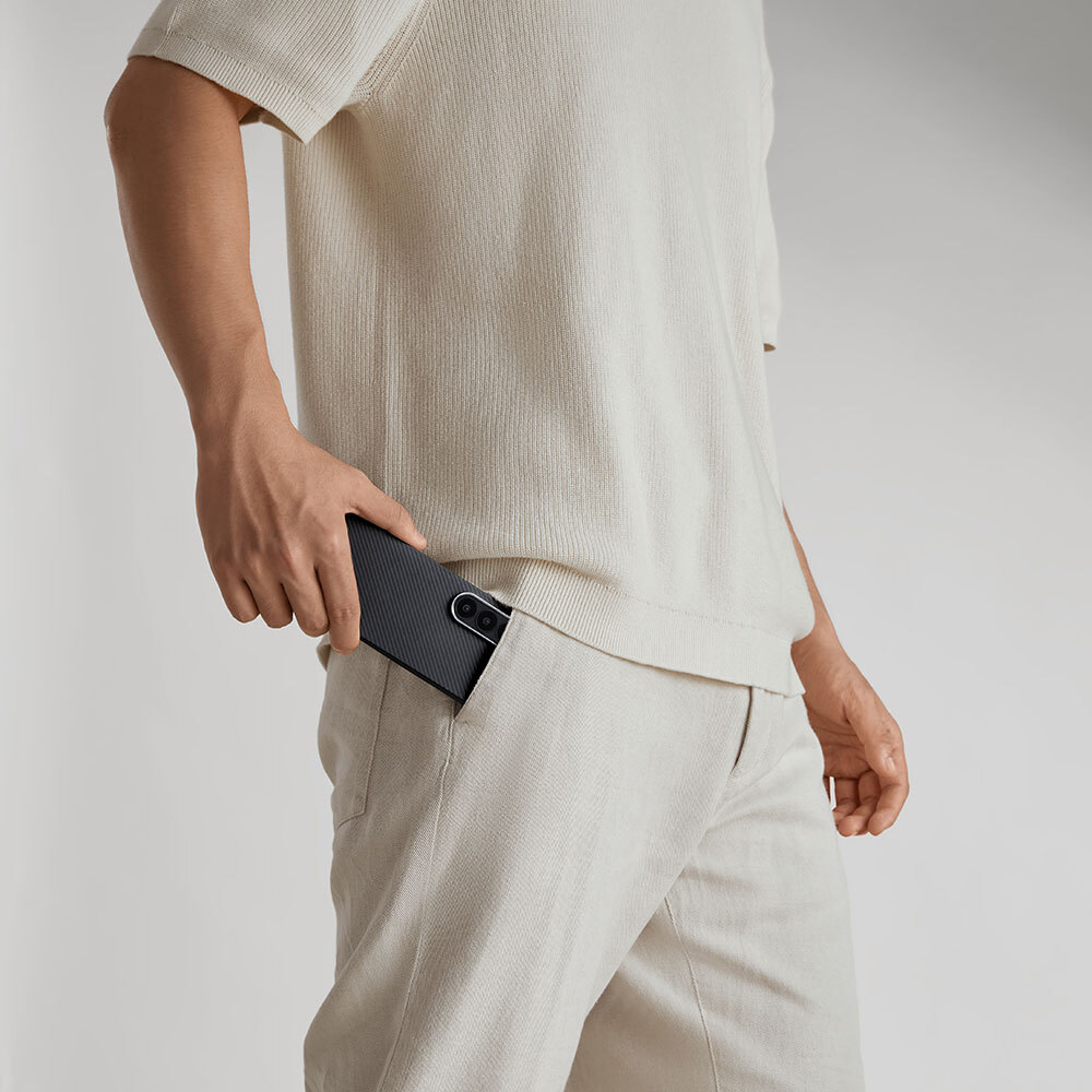 Samsung Galaxy Z Fold 6 Uyumlu Kılıf Magsafe Şarj Özellikli 600D Aramid Fiber Pitaka Ultra-Slim Classic Serisi Black-Grey Twill Kapak - 14