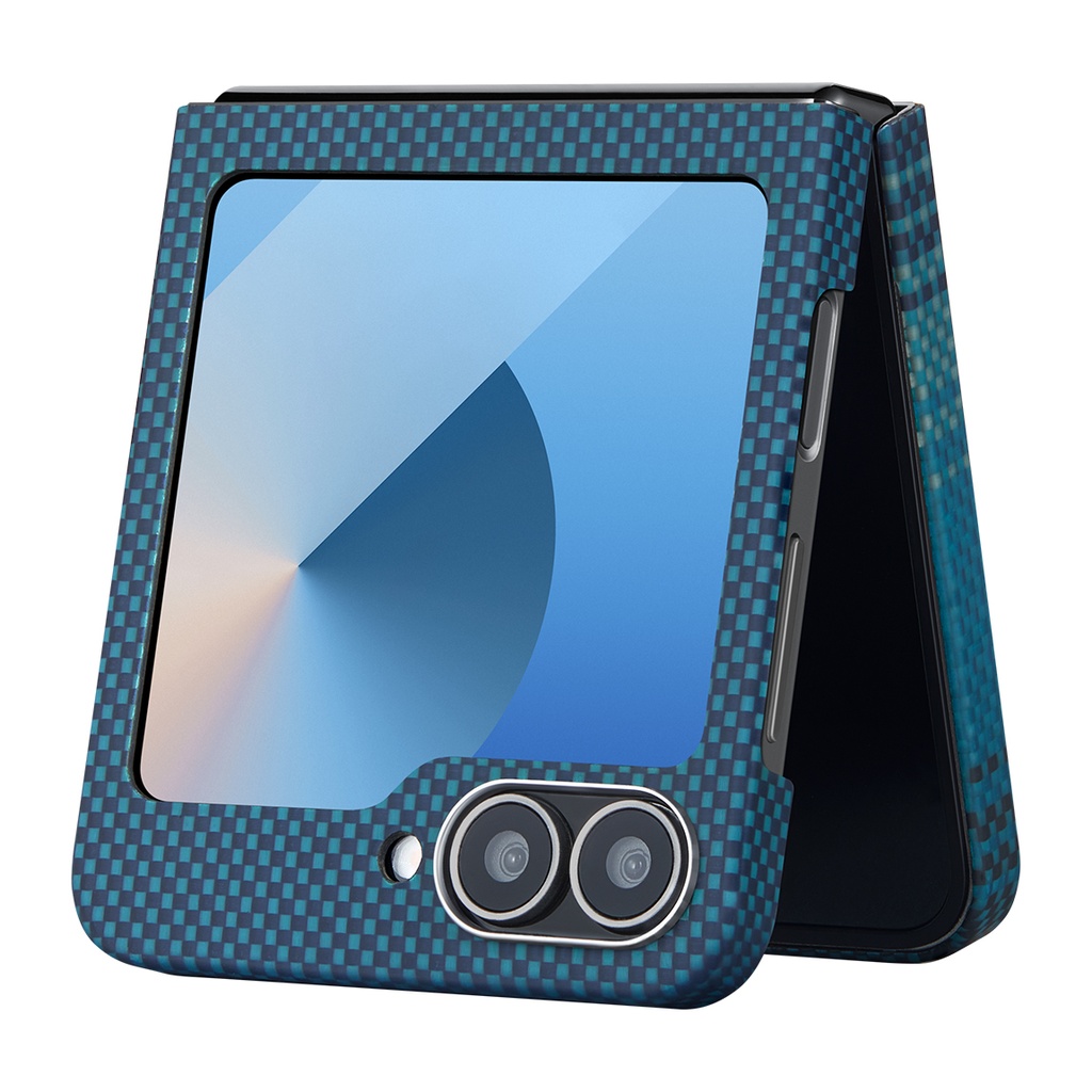 Samsung Galaxy Z Flip 6 Uyumlu Pro Kılıf Magsafe Şarj Özellikli Aramid Fiber Pitaka Tactile Woven Sunset-Moonrise Serisi Moonrise Kapak - 5