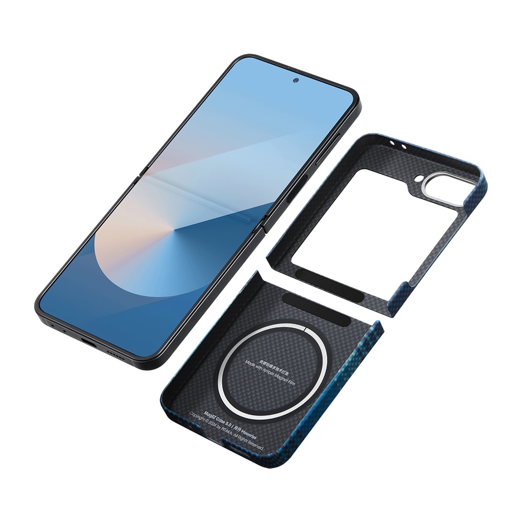 Samsung Galaxy Z Flip 6 Uyumlu Pro Kılıf Magsafe Şarj Özellikli Aramid Fiber Pitaka Tactile Woven Sunset-Moonrise Serisi Moonrise Kapak - 8