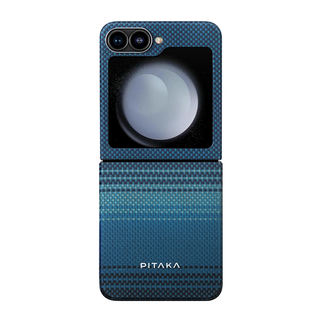 Samsung Galaxy Z Flip 6 Uyumlu Pro Kılıf Magsafe Şarj Özellikli Aramid Fiber Pitaka Tactile Woven Sunset-Moonrise Serisi Moonrise Kapak - 10