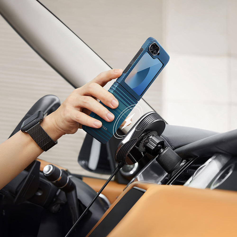 Samsung Galaxy Z Flip 6 Uyumlu Pro Kılıf Magsafe Şarj Özellikli Aramid Fiber Pitaka Tactile Woven Sunset-Moonrise Serisi Moonrise Kapak - 11