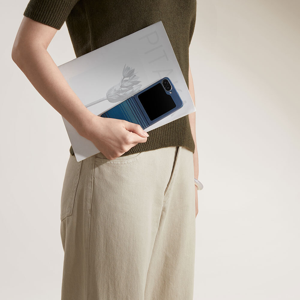 Samsung Galaxy Z Flip 6 Uyumlu Pro Kılıf Magsafe Şarj Özellikli Aramid Fiber Pitaka Tactile Woven Sunset-Moonrise Serisi Moonrise Kapak - 14