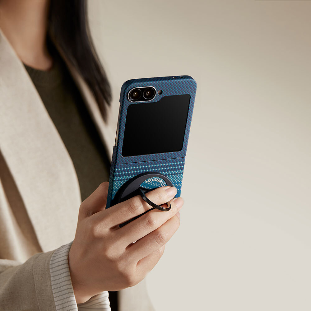 Samsung Galaxy Z Flip 6 Uyumlu Pro Kılıf Magsafe Şarj Özellikli Aramid Fiber Pitaka Tactile Woven Sunset-Moonrise Serisi Moonrise Kapak - 15