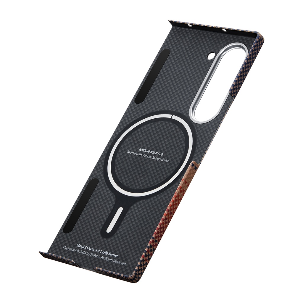 Samsung Galaxy Z Fold 6 Uyumlu Kılıf Magsafe Şarj Özellikli Aramid Fiber Pitaka Tactile Woven Sunset-Moonrise Serisi Sunset Kapak - 3