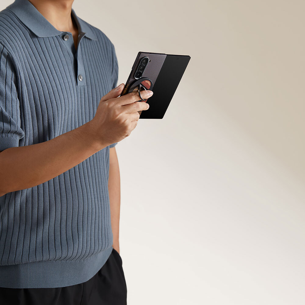 Samsung Galaxy Z Fold 6 Uyumlu Kılıf Magsafe Şarj Özellikli Aramid Fiber Pitaka Tactile Woven Sunset-Moonrise Serisi Sunset Kapak - 7