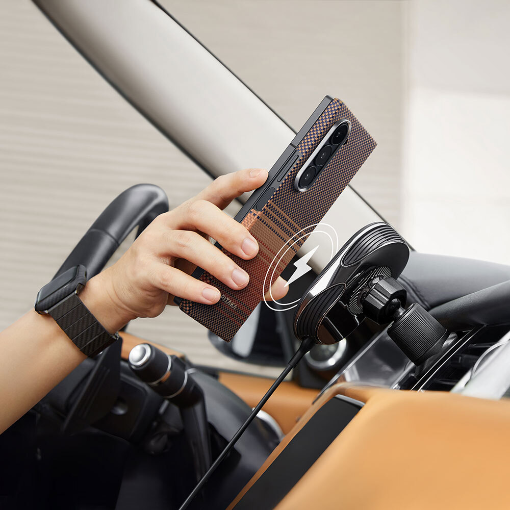 Samsung Galaxy Z Fold 6 Uyumlu Kılıf Magsafe Şarj Özellikli Aramid Fiber Pitaka Tactile Woven Sunset-Moonrise Serisi Sunset Kapak - 8