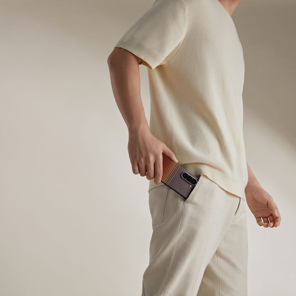 Samsung Galaxy Z Fold 6 Uyumlu Kılıf Magsafe Şarj Özellikli Aramid Fiber Pitaka Tactile Woven Sunset-Moonrise Serisi Sunset Kapak - 12