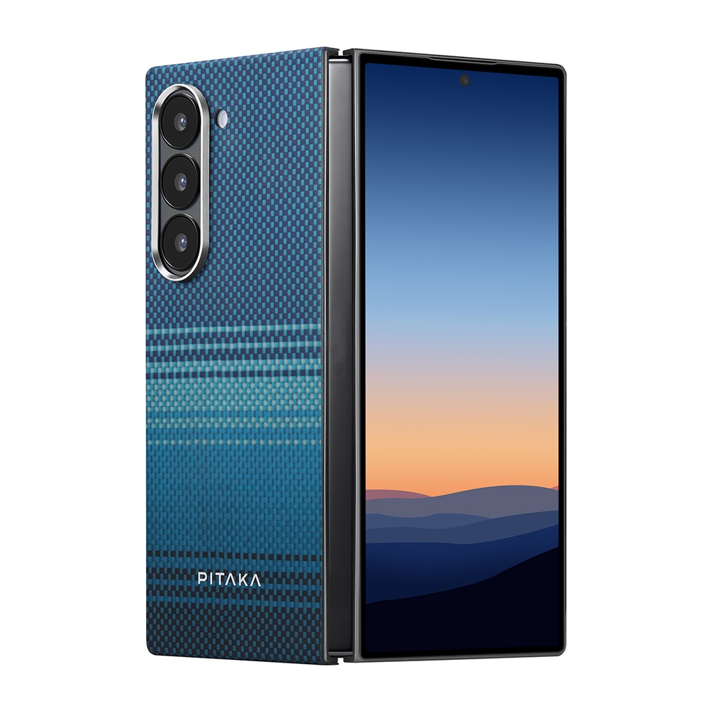 Samsung Galaxy Z Fold 6 Uyumlu Kılıf Magsafe Şarj Özellikli Aramid Fiber Pitaka Tactile Woven Sunset-Moonrise Serisi Moonrise Kapak - 1