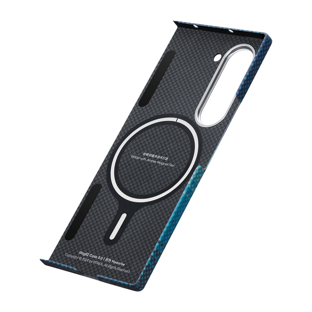 Samsung Galaxy Z Fold 6 Uyumlu Kılıf Magsafe Şarj Özellikli Aramid Fiber Pitaka Tactile Woven Sunset-Moonrise Serisi Moonrise Kapak - 3