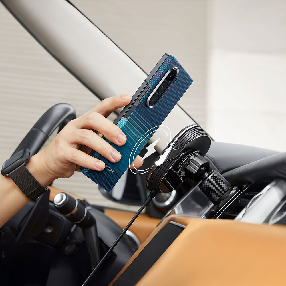 Samsung Galaxy Z Fold 6 Uyumlu Kılıf Magsafe Şarj Özellikli Aramid Fiber Pitaka Tactile Woven Sunset-Moonrise Serisi Moonrise Kapak - 10