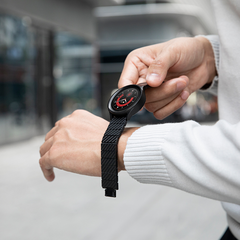 Samsung Galaxy Watch 4 Classic 42mm Uyumlu Karbon Fiber Pitaka Modern Serisi Black-Grey Twill Kordon - 19