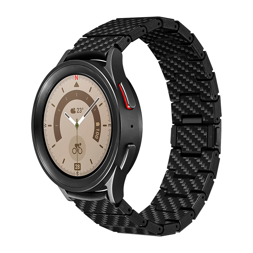 Samsung Galaxy Watch 5 40mm Uyumlu Karbon Fiber Pitaka Modern Serisi Black-Grey Twill Kordon - 1