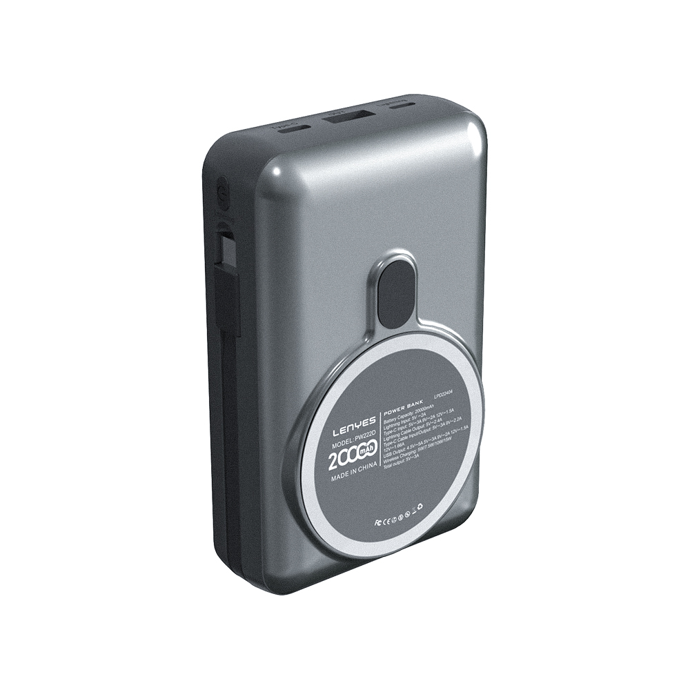Lenyes PW222D Dijital LED Göstergeli Kablosuz Şarj Özellikli Type-C ve Lightning Kablolu Powerbank 18W 20.000mAh - 4