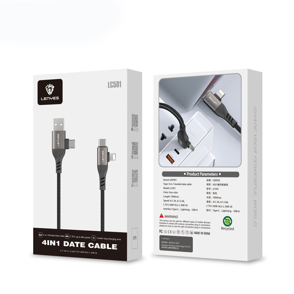 Lenyes LC501 4in1 A+C to C+L Şarj ve Data Kablosu 60W 1M - 7
