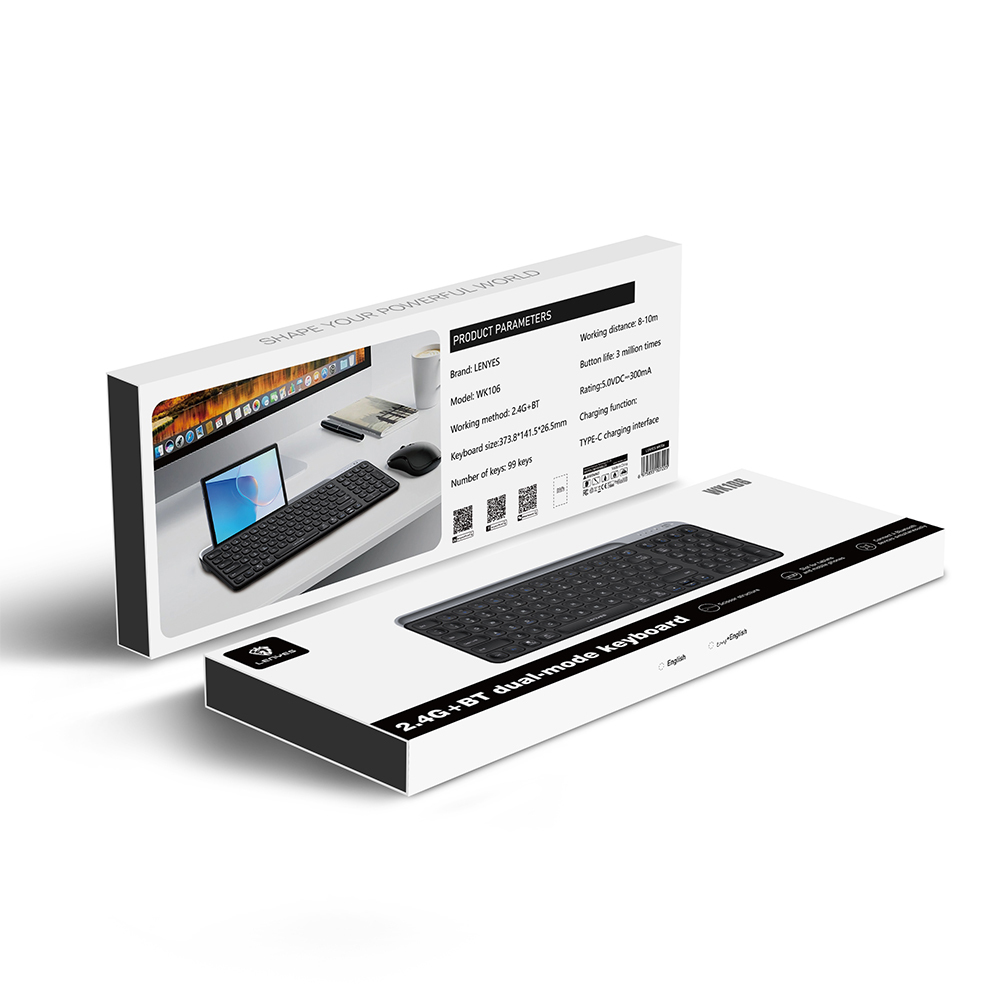 Lenyes WK106 Sessiz Tuş Tasarımlı Entegre Stand Bölmeli Çift Bluetooth Bağlantılı 2.4G Kablosuz Klavye - 11