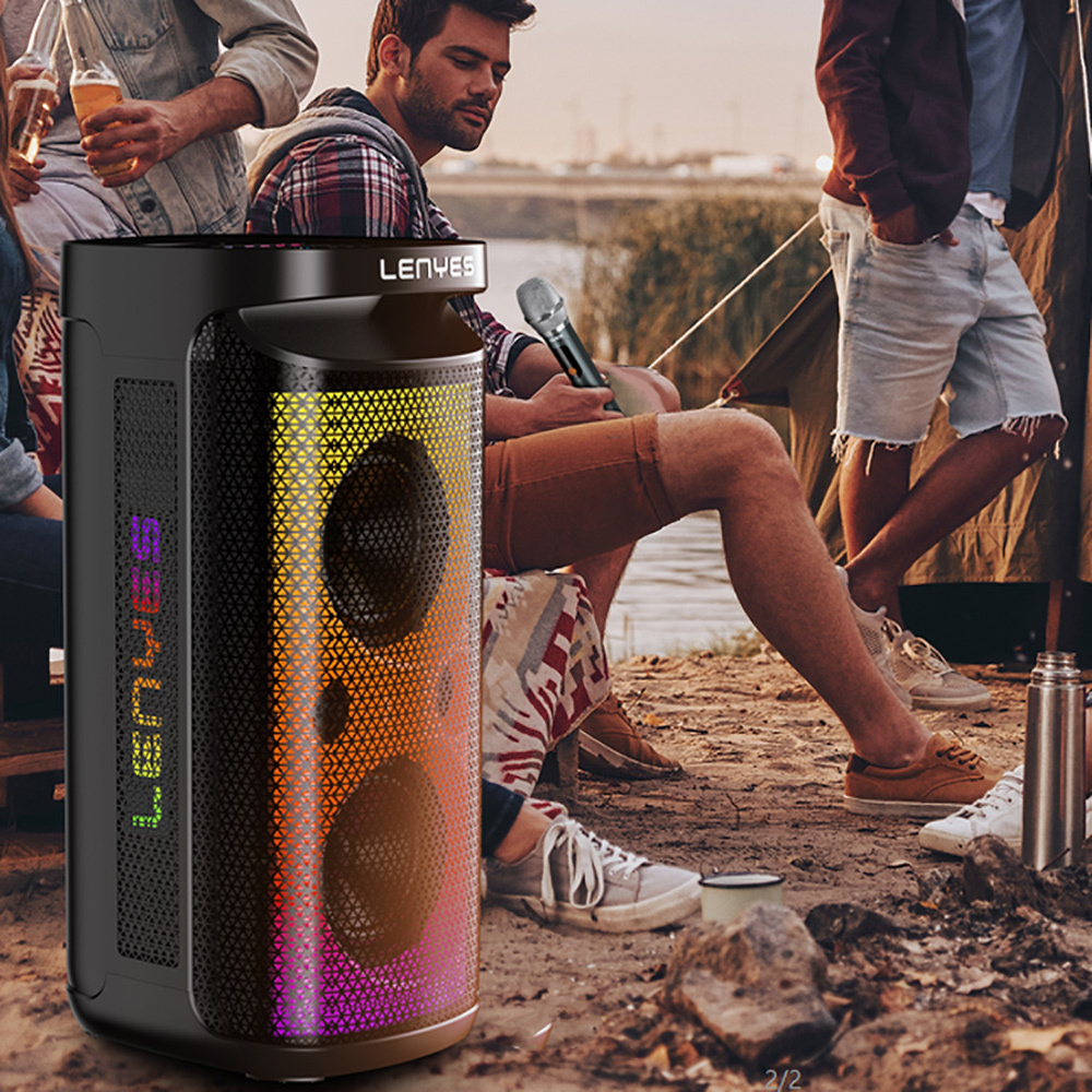 Lenyes S883 Su Geçirmez Tekerlekli Mikrofonlu Çoklu Giriş RGB Işıklı TWS Karaoke FM Bluetooth Hoparlör v5.3 - 7