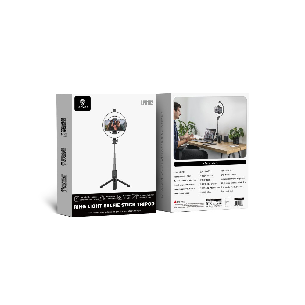 Lenyes LPH102 Uzaktan Kumandalı Çok Fonksiyonlu Ring Light Selfie Çubuğu - 7