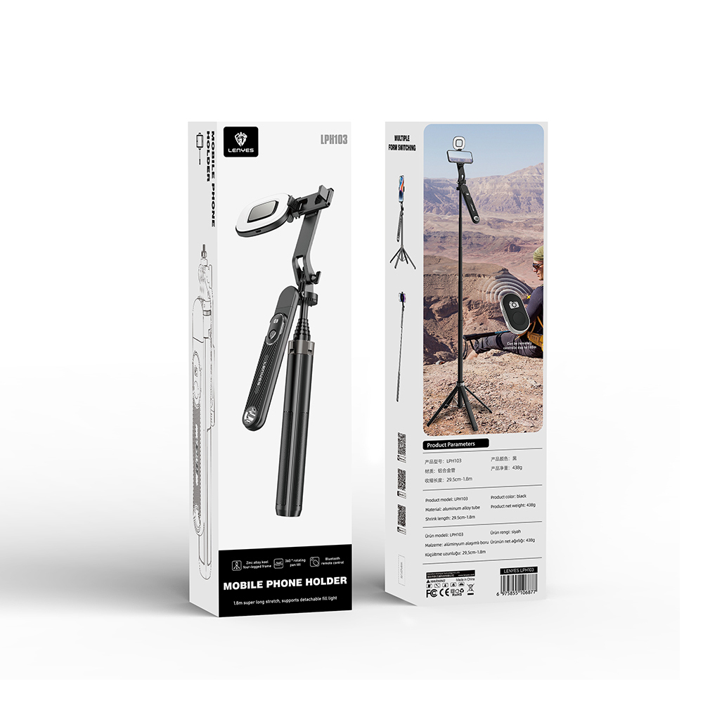 Lenyes LPH103 Çok Fonksiyonlu Sabitleyici Ayrılabilir Bluetooth Kumandalı Tripod Selfie Çubuğu - 7