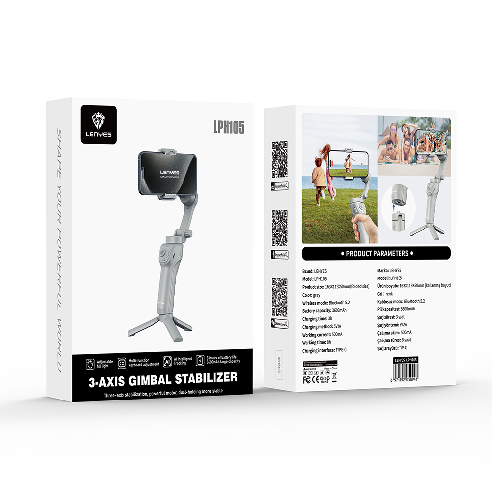 Lenyes LPH105 Taşınabilir M01 3 Eksenli El Tipi Aparatlı Gimbal Stabilizatör - 9