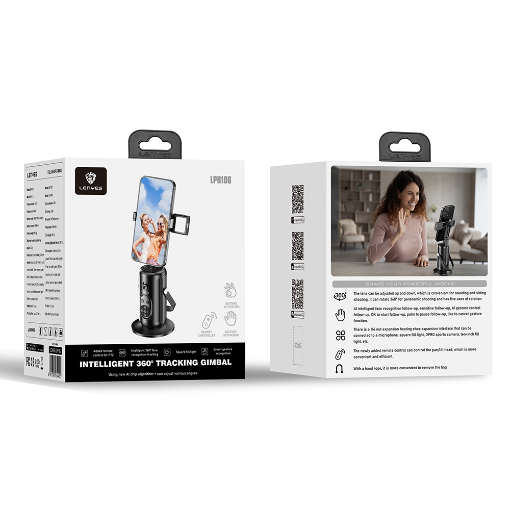 Lenyes LPH106 360° Dönebilen Akıllı Yüz Tanıma Takip Özellikli Magnetik Gimbal Sabitleyici Stand - 7