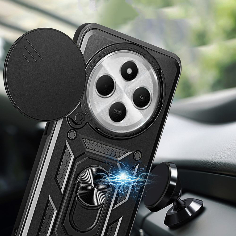 Xiaomi Redmi 14C 4G Uyumlu Kılıf Magnetik Standlı Kamera Korumalı Zore Sürgülü Vega Kapak - 2