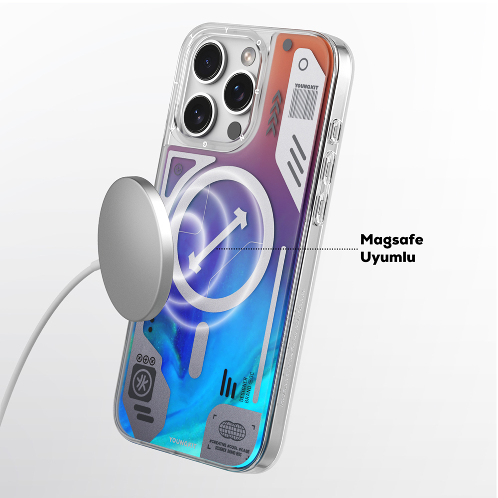 Apple iPhone 16 Pro Uyumlu Kılıf Magsafe Şarj Özellikli Parlak Kumlu Sıvılı Tasarımlı Galaxy Fantasy Serisi Kapak - 9