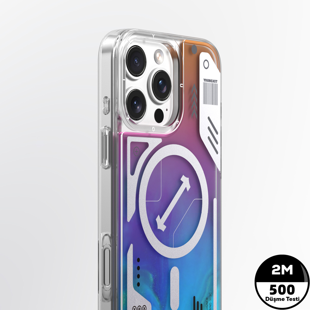 Apple iPhone 16 Pro Uyumlu Kılıf Magsafe Şarj Özellikli Parlak Kumlu Sıvılı Tasarımlı Galaxy Fantasy Serisi Kapak - 10