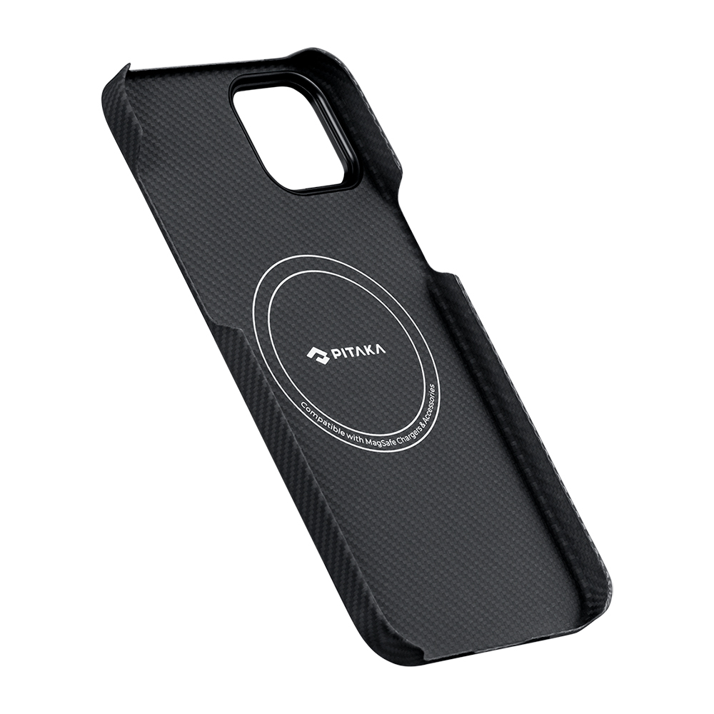 Apple iPhone 15 Plus Uyumlu Kılıf Magsafe Şarj Özellikli 600D Aramid Fiber Pitaka Ultra-Slim Classic Serisi Black-Grey Twill Kapak - 3