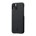 Apple iPhone 14 Uyumlu Kılıf Magsafe Şarj Özellikli 1500D Aramid Fiber Pitaka Ultra-Slim Classic Serisi Black-Grey Twill Kapak - 2