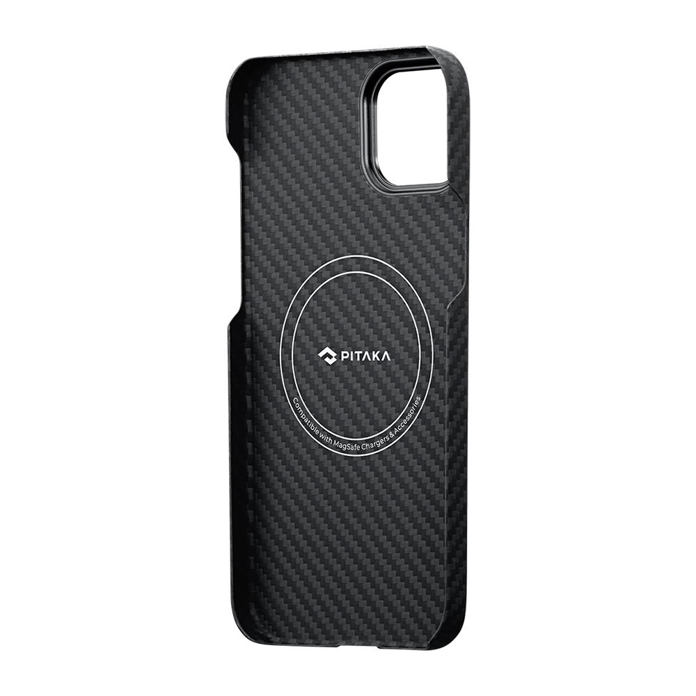Apple iPhone 14 Uyumlu Kılıf Magsafe Şarj Özellikli 1500D Aramid Fiber Pitaka Ultra-Slim Classic Serisi Black-Grey Twill Kapak - 9