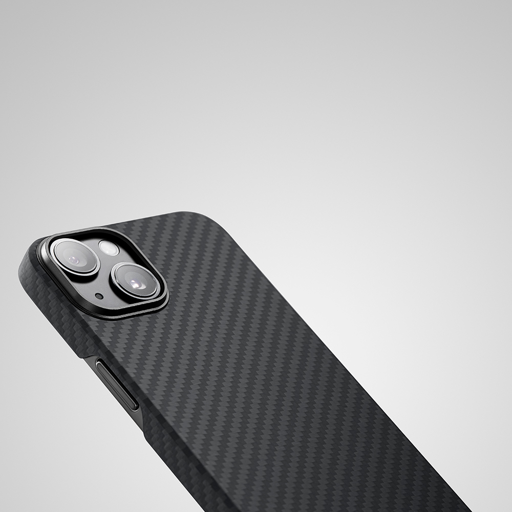 Apple iPhone 14 Uyumlu Kılıf Magsafe Şarj Özellikli 1500D Aramid Fiber Pitaka Ultra-Slim Classic Serisi Black-Grey Twill Kapak - 17