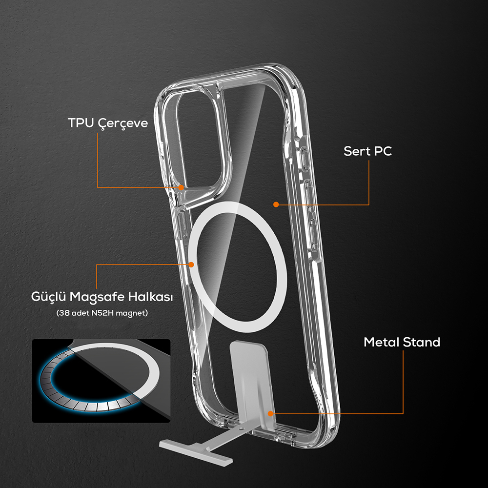 Apple iPhone 16 Uyumlu Kılıf Magsafe Şarj Özellikli Zore T-Max Standlı Kapak - 6