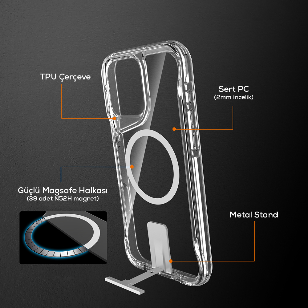 Apple iPhone 16 Pro Uyumlu Kılıf Magsafe Şarj Özellikli Zore T-Max Standlı Kapak - 6