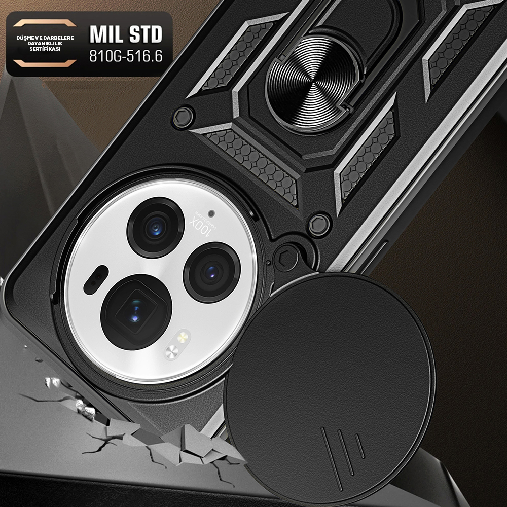 Honor Magic 6 Pro Uyumlu Kılıf Magnetik Standlı Kamera Korumalı Zore Sürgülü Vega Kapak - 2