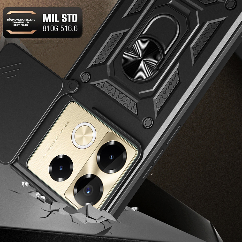 İnfinix Note 40 Pro Kılıf Magnetik Standlı Kamera Korumalı Zore Sürgülü Vega Kapak - 2