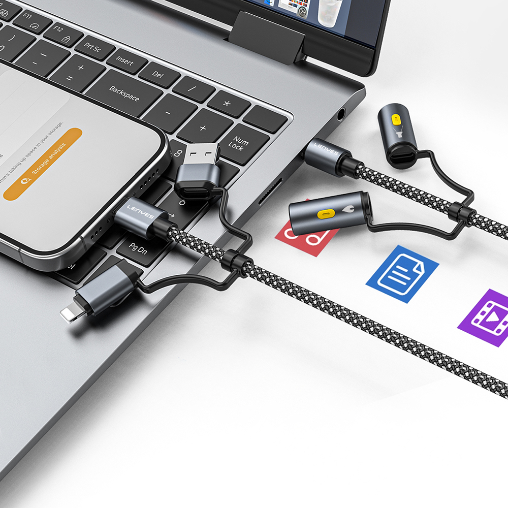 Lenyes LC112 Çoklu Şarj Kablolu Fener Ve Çakmaklık Özellikli 6in1 Kablo 240w 1M - 1