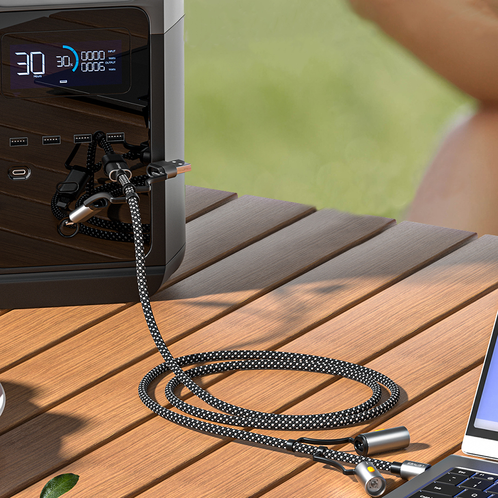 Lenyes LC112 Çoklu Şarj Kablolu Fener Ve Çakmaklık Özellikli 6in1 Kablo 240w 1M - 2