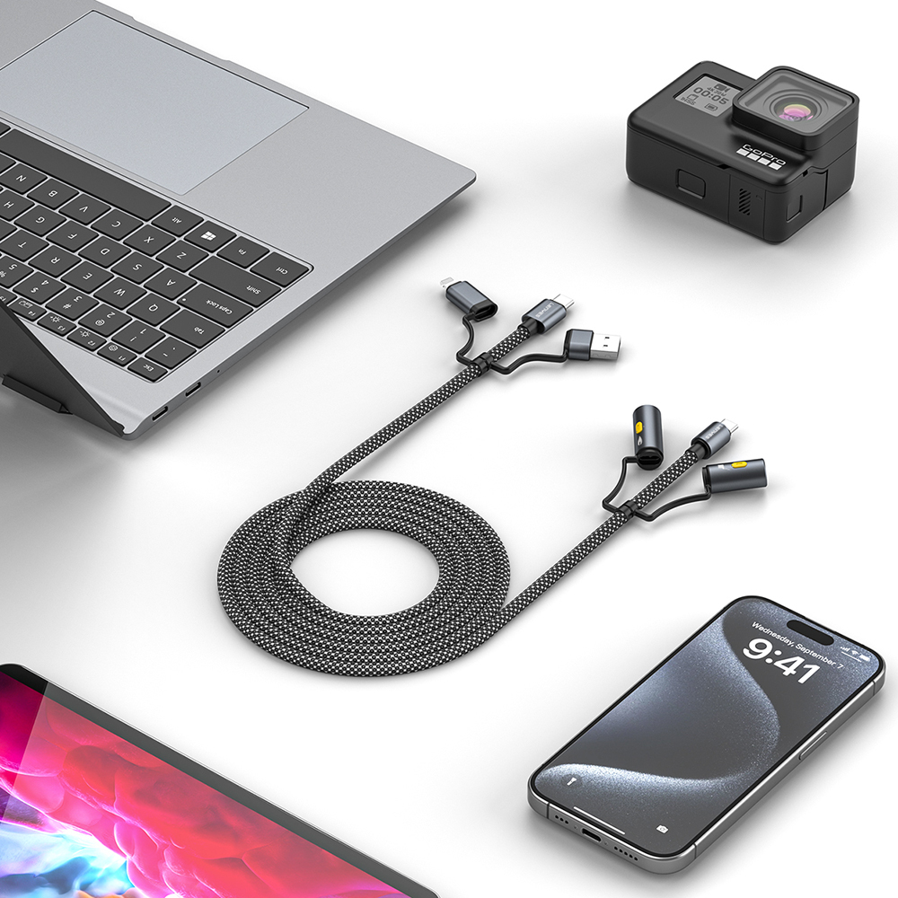 Lenyes LC112 Çoklu Şarj Kablolu Fener Ve Çakmaklık Özellikli 6in1 Kablo 240w 1M - 5