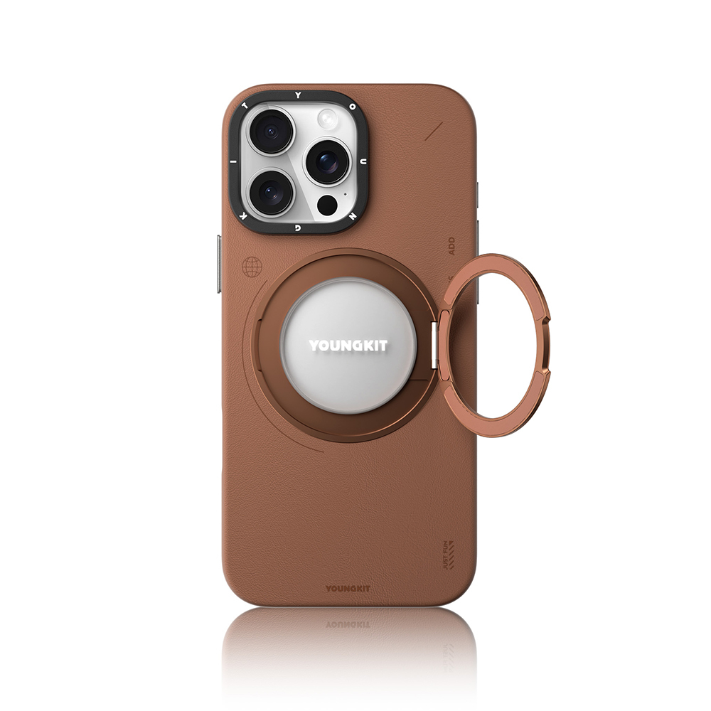 Apple iPhone 16 Pro Max Uyumlu Kılıf Magsafe Şarj Özellikli 360° Standlı Basit Mat Deri Desenli Youngkit Tech Leather Serisi Kapak - 6