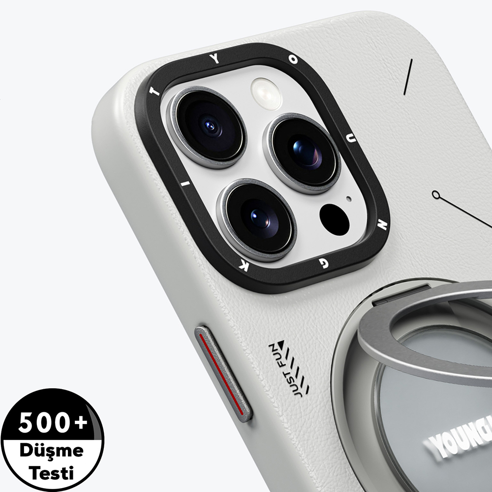 Apple iPhone 16 Pro Max Uyumlu Kılıf Magsafe Şarj Özellikli 360° Standlı Basit Mat Deri Desenli Youngkit Tech Leather Serisi Kapak - 11