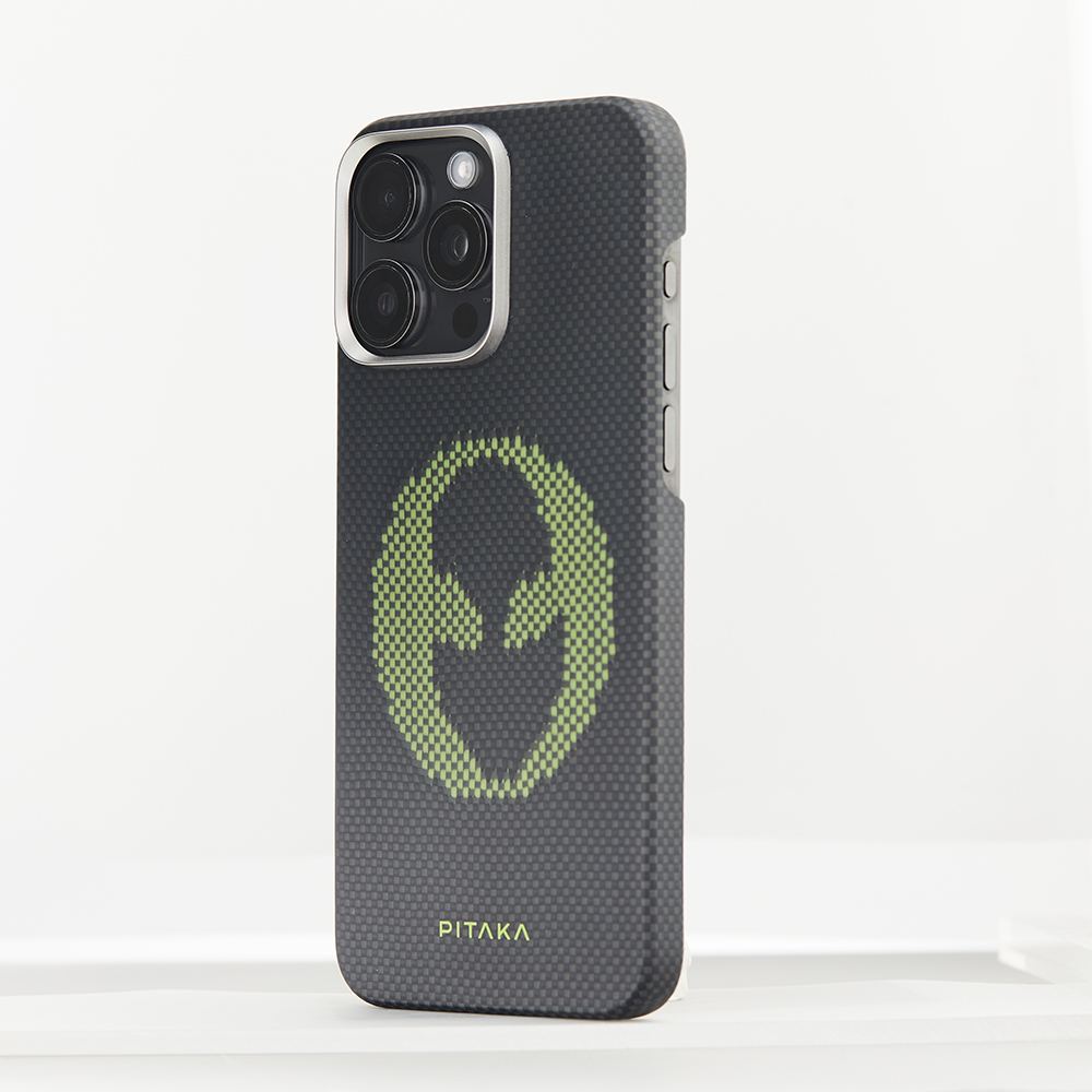 Apple iPhone 15 Pro Uyumlu Kılıf Magsafe Şarj Özellikli Lumintex Teknolojili Fosforlu Aramid Fiber Pitaka Tactile Woven Aries Serisi Kapak - 2