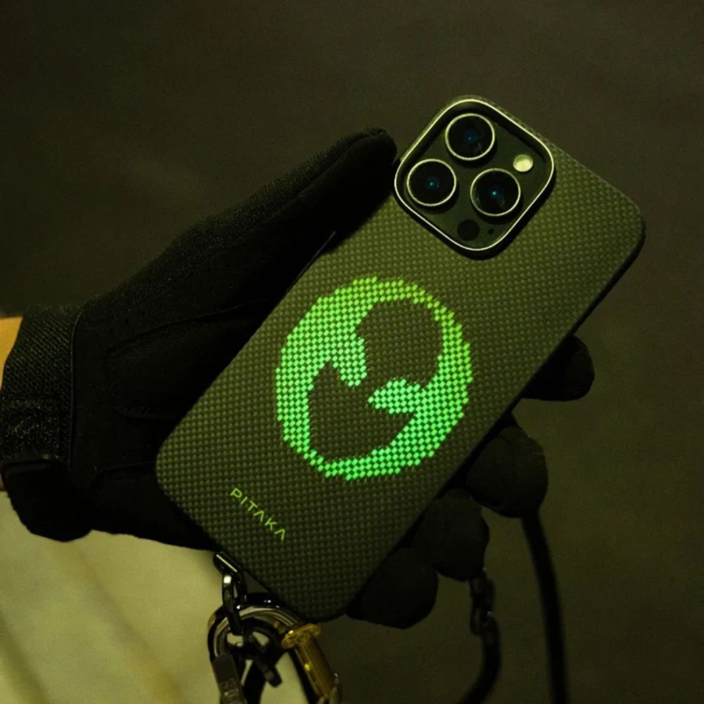 Apple iPhone 15 Pro Uyumlu Kılıf Magsafe Şarj Özellikli Lumintex Teknolojili Fosforlu Aramid Fiber Pitaka Tactile Woven Aries Serisi Kapak - 8