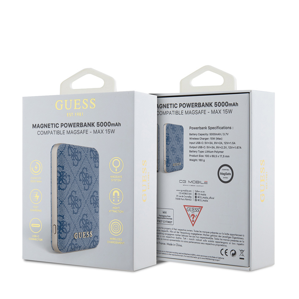 Guess Orjinal Lisanslı Dijital Led Göstergeli PU Deri 4G Desenli Metal Yazı Logolu Powerbank 5000mAh 15W - 8