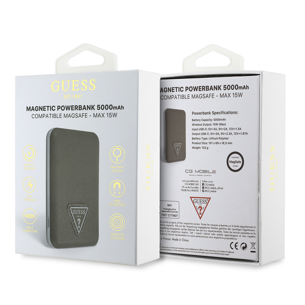Guess Orjinal Lisanslı Dijital Led Göstergeli PU Deri Yüzey Üçgen Logolu Powerbank 5000mAh 15W - 4